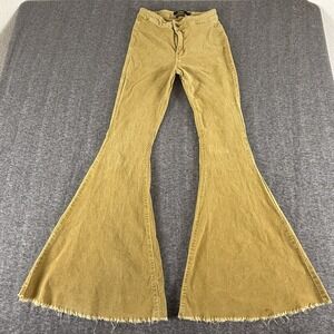 L&B Lucky & Blessed High Rise Flare Yellow Corduroy Pants Women's Size 2
